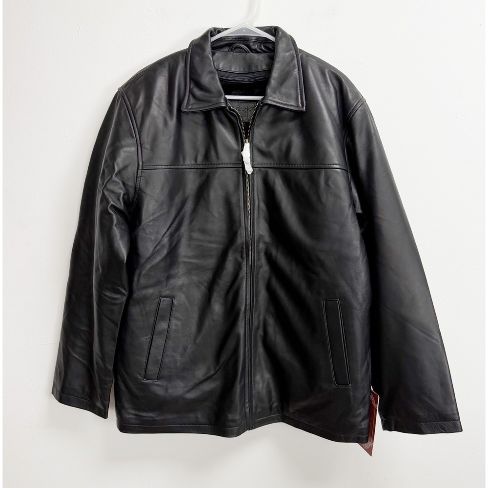 Vintage Leather Jacket Mens Medium Black Zip In Liner NWT NEW